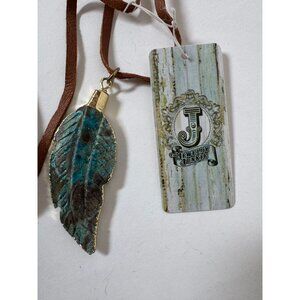 Turquoise Leaf Pendant Necklace With Leather Cord By The Jewelry Junkie